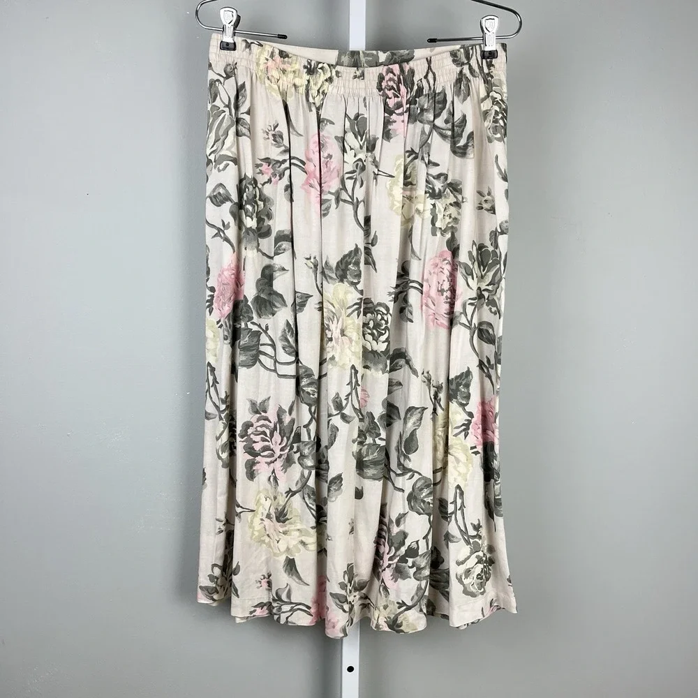Vintage 80s/90s Sag Harbor Maxi Skirt Womens Medium Rose‎ Floral Print Rayon